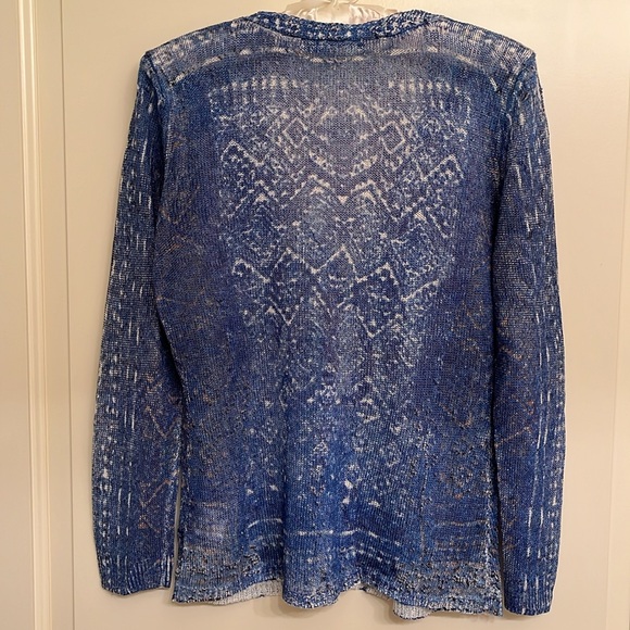 Nic + Zoe Tribal Hand Printed Lightweight Linen Blend Cardigan Blue, Petite S - Picture 3 of 11